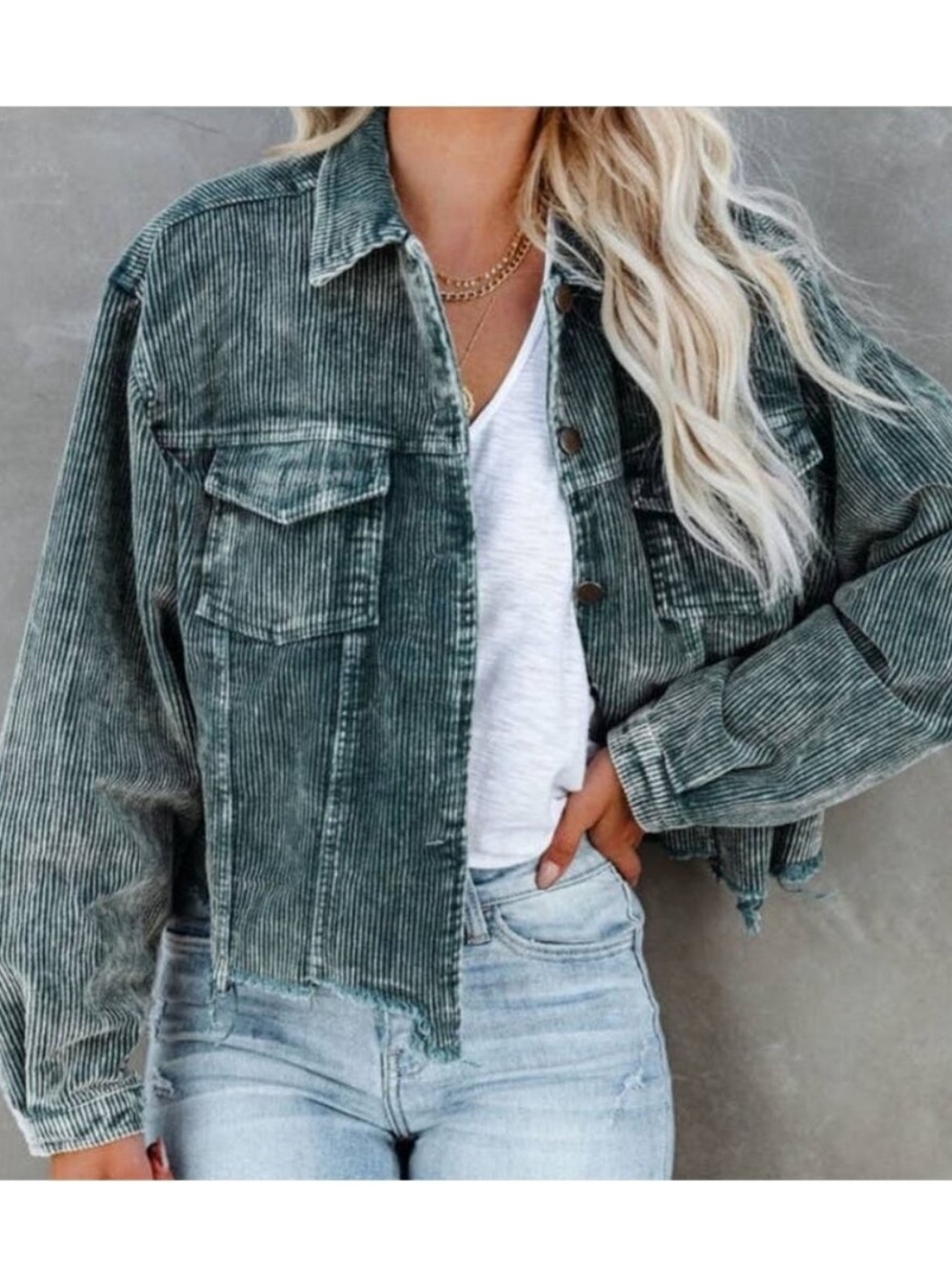 POL Corduroy Vintage Wash Button Up Jacket Size Large